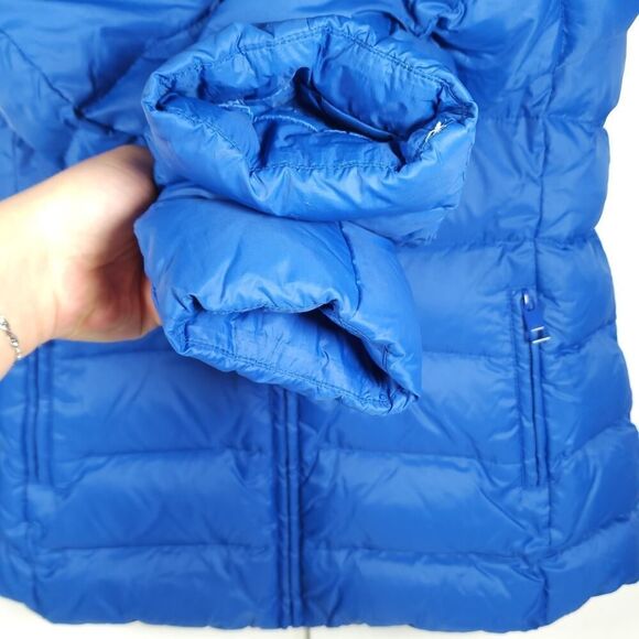 United Colors Of Benetton Women's Sz 4 Blue Down Full Zip Hooded Jacket Coat - Picture 6 of 12
